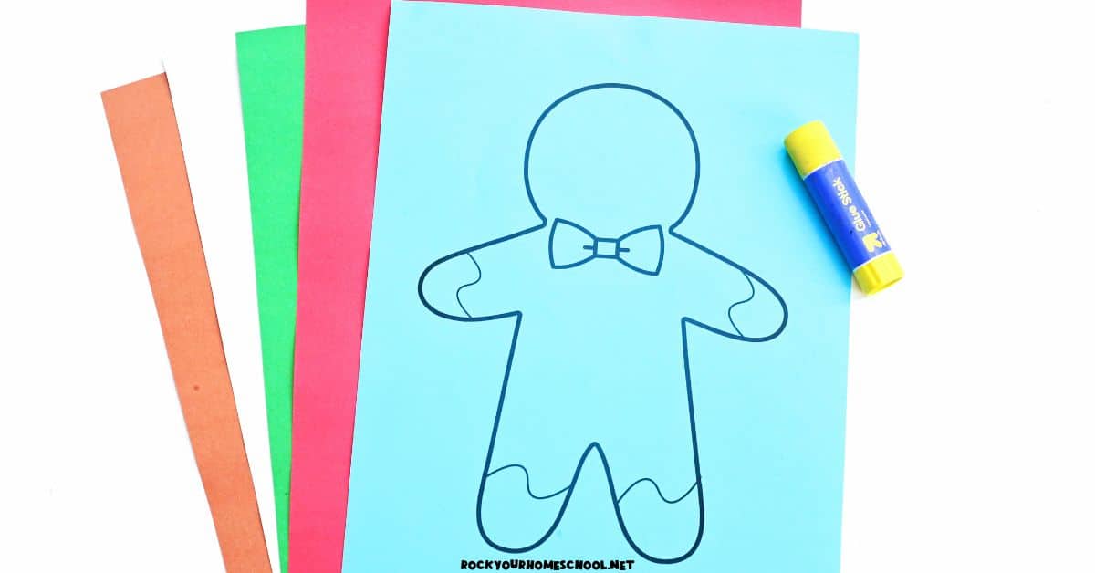 Free printable gingerbread man template with construction paper and glue stick.