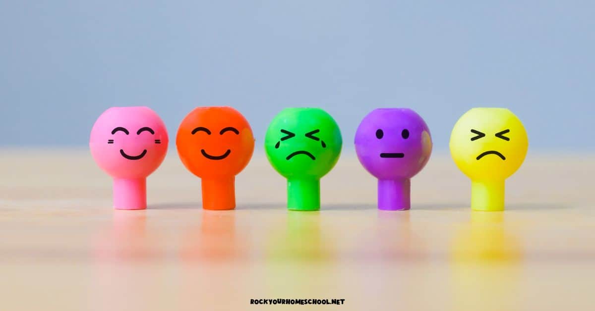 Plastic pegs with different emotions of happy, smile, crying, confused, and frustrated.