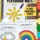 Examples of free printable weather playdough mats including sun, lightning, and rainbow.
