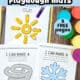 Examples of free printable weather playdough mats including sun, tornado, and snowflake.