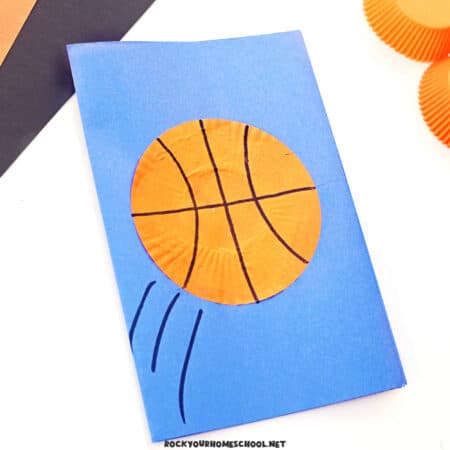 Example of simple cupcake liner basketball craft card for kids.