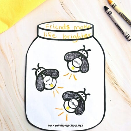 Example of simple fireflies friendship craft for kids with free printable template.