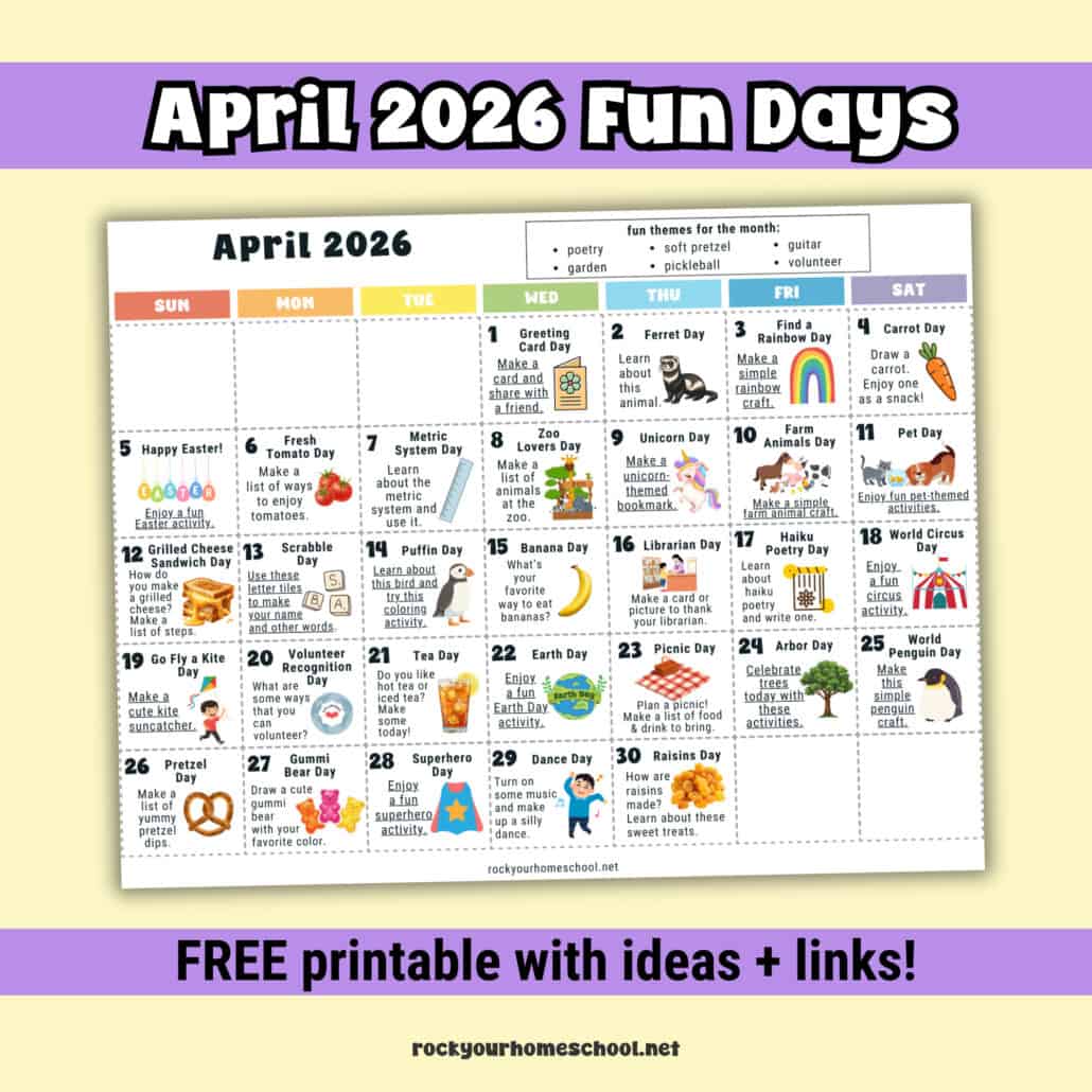 April 2026 Fun Days Calendar for Kids - Rock Your Homeschool