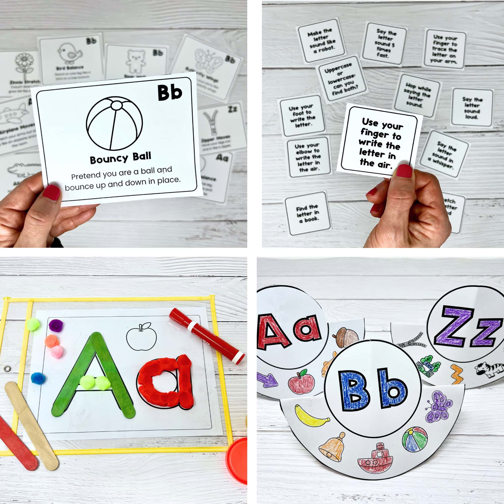 Printable letter of the week activities for kids to have learning fun with letter movement cards, hands-on ideas, playdough mats and build the letter activities, and rocking letter craft.