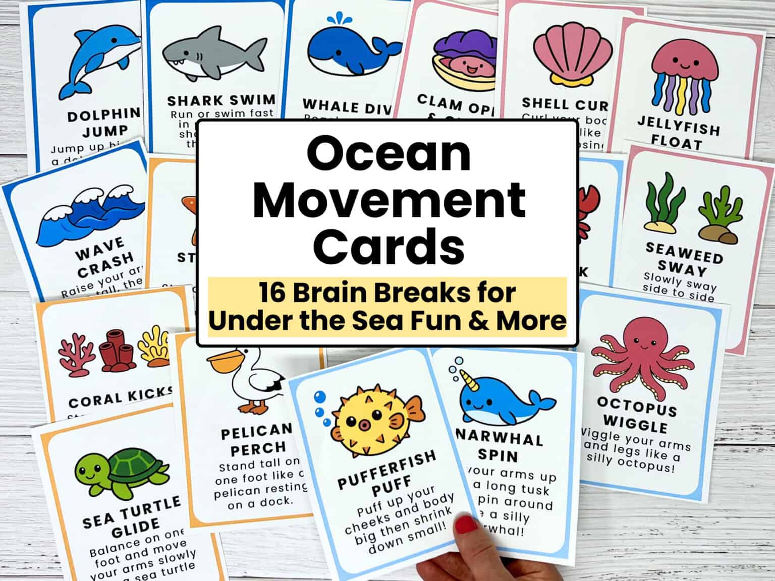 16 printable ocean movement cards for kids.