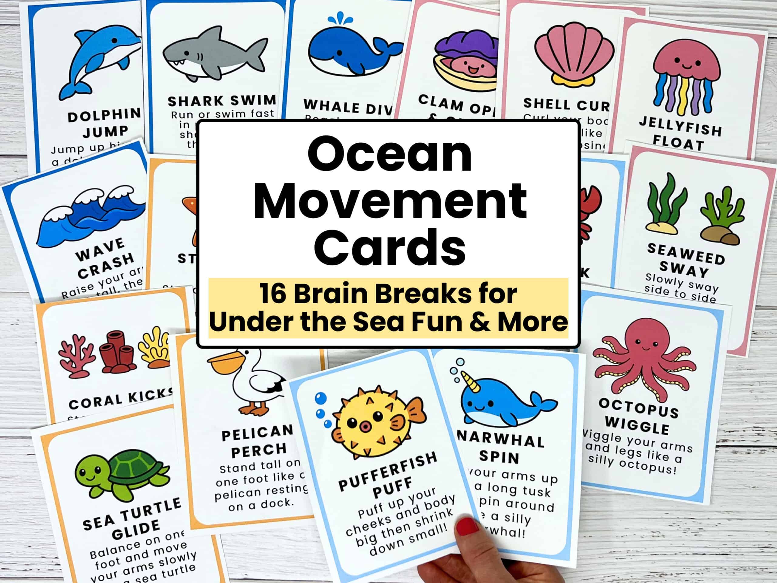 16 printable ocean movement cards for kids.