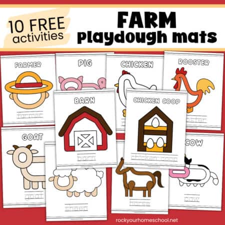 10 printable farm playdough mats for kids.
