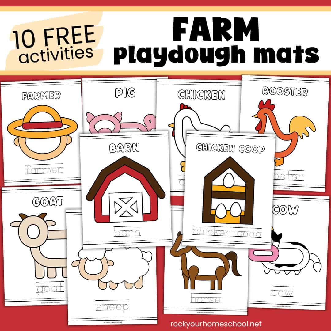 10 printable farm playdough mats for kids.