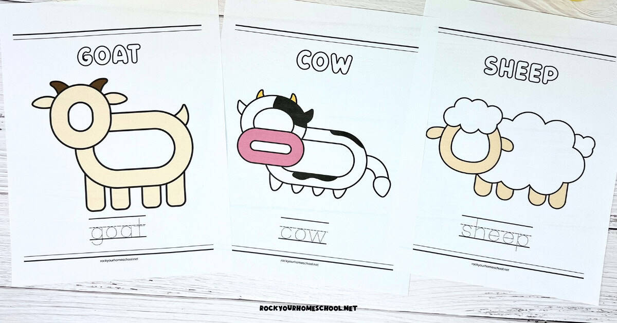 Farm playdough mats of goat, cow, and sheep.