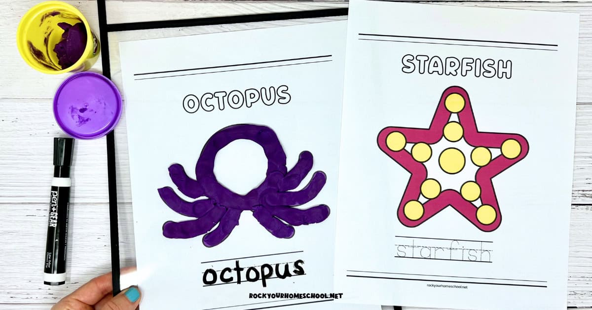 Examples of ocean playdough mats featuring octopus and starfish.
