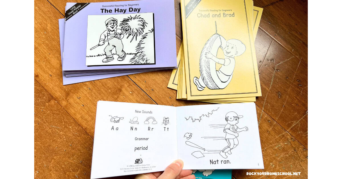 Three sets of early readers that are part of this complete homeschool language arts curriculum.