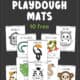 Examples of free printable jungle playdough mats including gorilla, tree frog, toucan, snake, hippo, leaf, leopard, zebra, monkey, and crocodile.