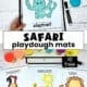 Examples of safari playdough mats including elephant, parrot, giraffe, and lion.