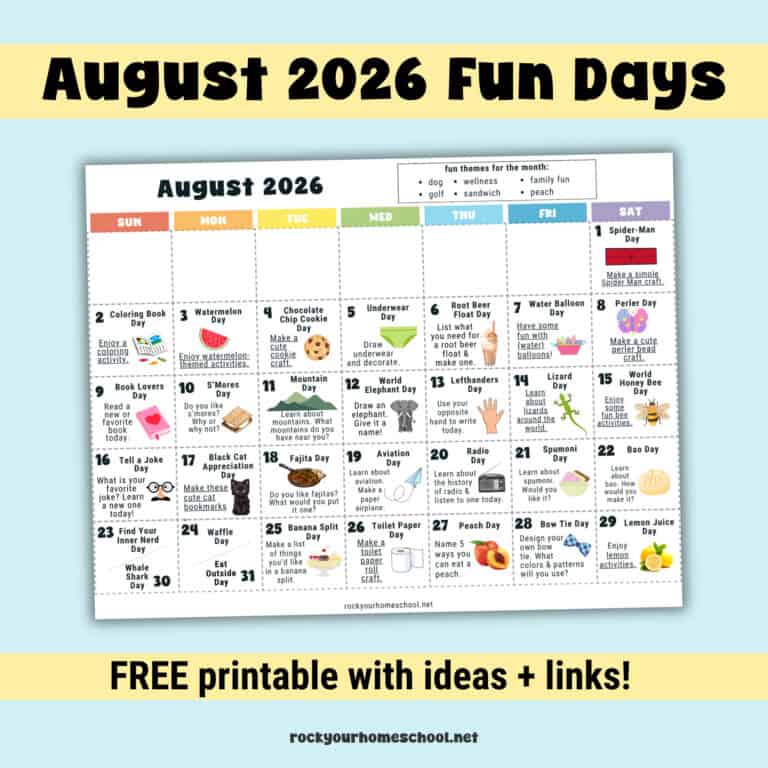 August 2026 Fun Days Calendar for Kids - Rock Your Homeschool