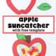 Free printable template, pile of colorful pieces of tissue paper, and apple suncatcher craft for kids.
