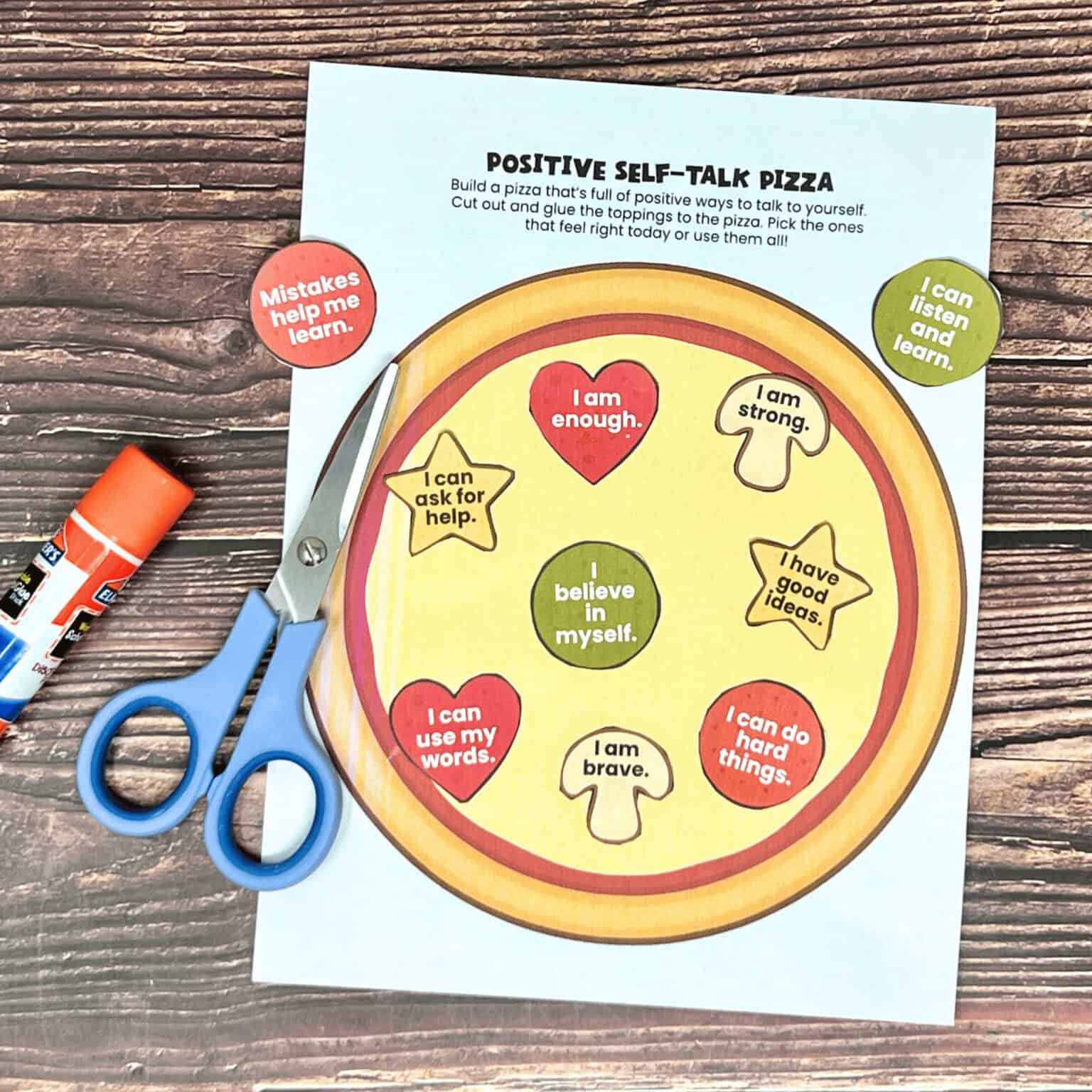 Positive Self-Talk Pizza Craft Free printable positive self-talk pizza craft for kids.