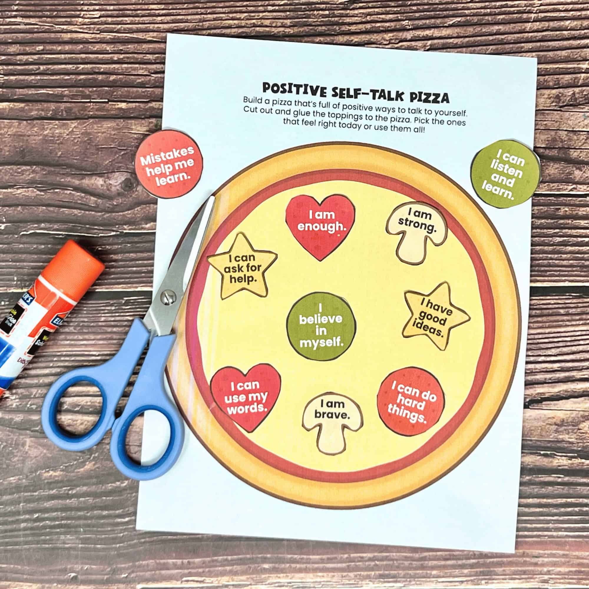 Positive Self-Talk Pizza Craft Free printable positive self-talk pizza craft for kids.