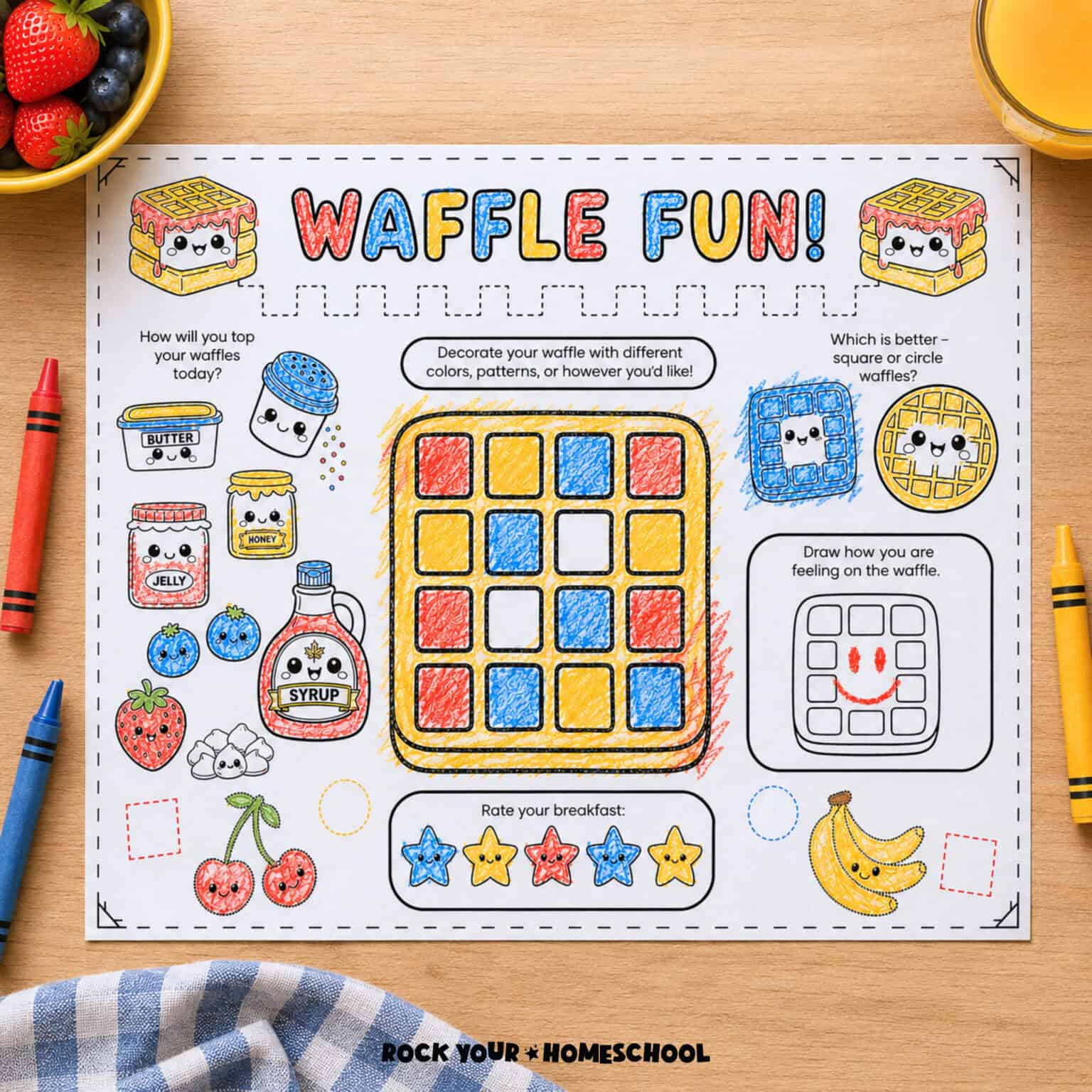 Free printable waffle activity placemat.