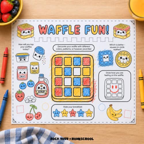 Free printable waffle activity placemat.