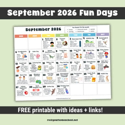 Free printable September 2026 Fun Days Calendar for Kids.
