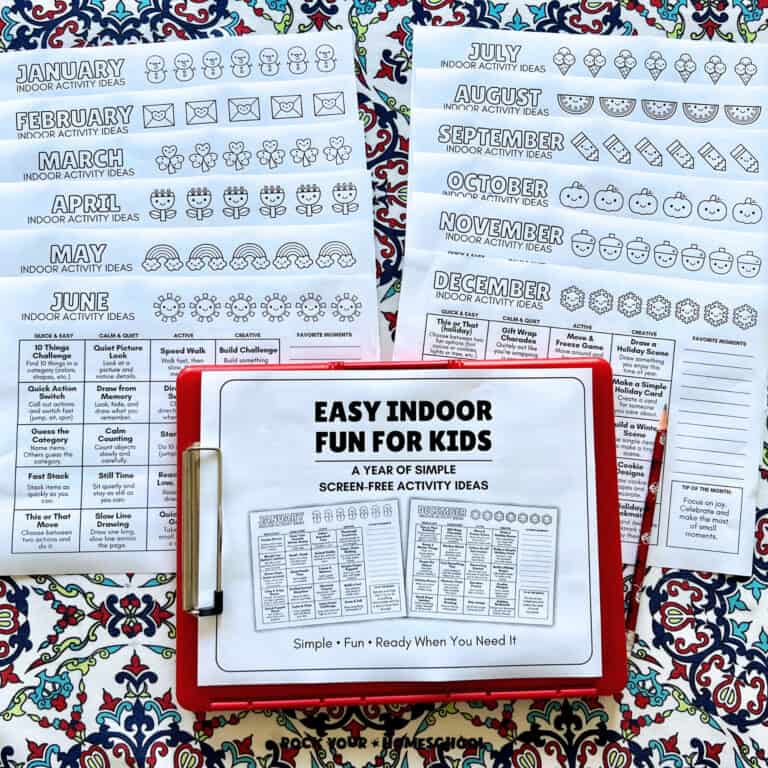 Free printable indoor activities for kids calendar for each month of the year full of fun and easy ideas.