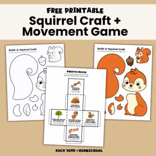 3 printable pages of squirrel craft and movement game dice.