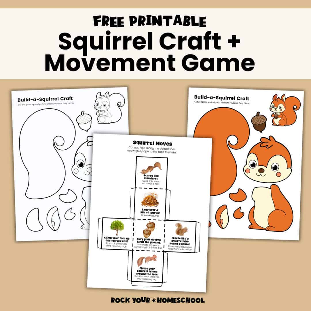 3 printable pages of squirrel craft and movement game dice.